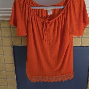 Women's Orange Lace-Hem Peasant Tunic